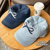 Bow embroidered denim baseball cap girlish feeling cute cap wide brim show face small fashion versatile