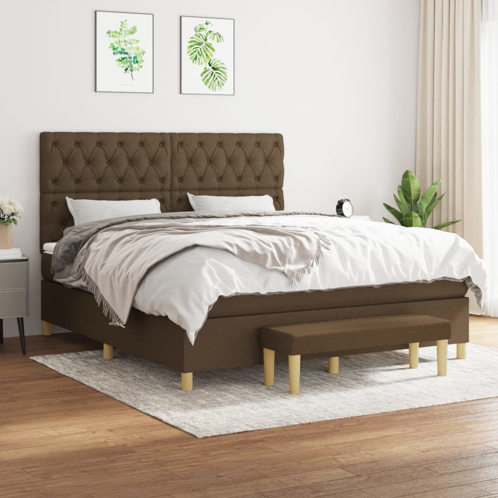Box Spring Bed with Mattress Dark Brown 160 x 200 cm Fabric