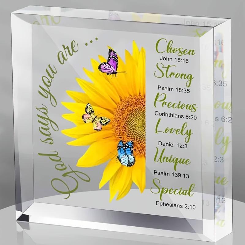 

2D Flat, God Says You Are Christian Inspirational Sunflower Bible Verse Desk Decor, Home Decor Plaque Hanging Wall Art Decorative Garden Decoration 10*10cm
