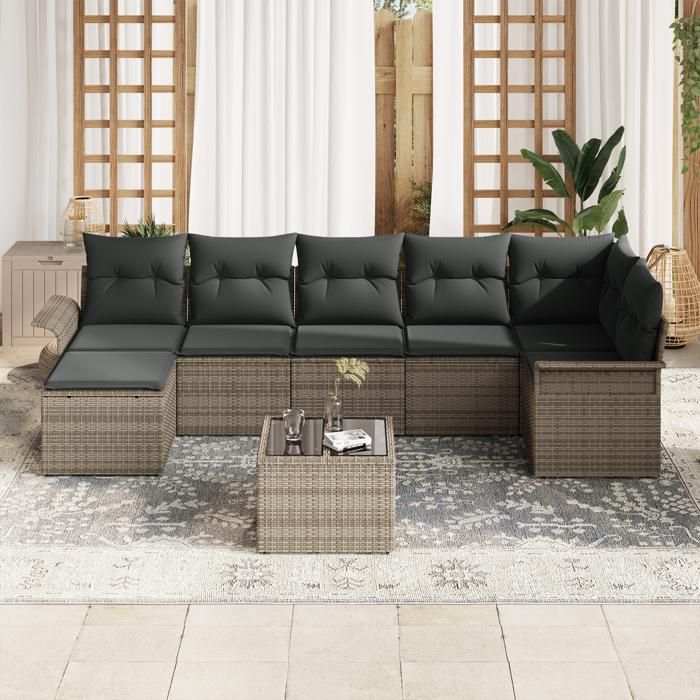 VidaXL Ensemble de canapé de jardin 7 pièces avec coussins en poly rotin noir 3345459