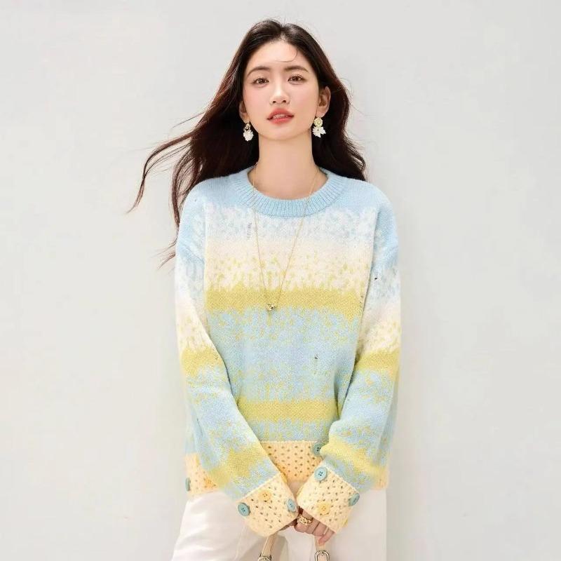 Women's Thick Knit Sweater Round Neck Long Sleeve Pullover Autumn Winter Warm Jumper
