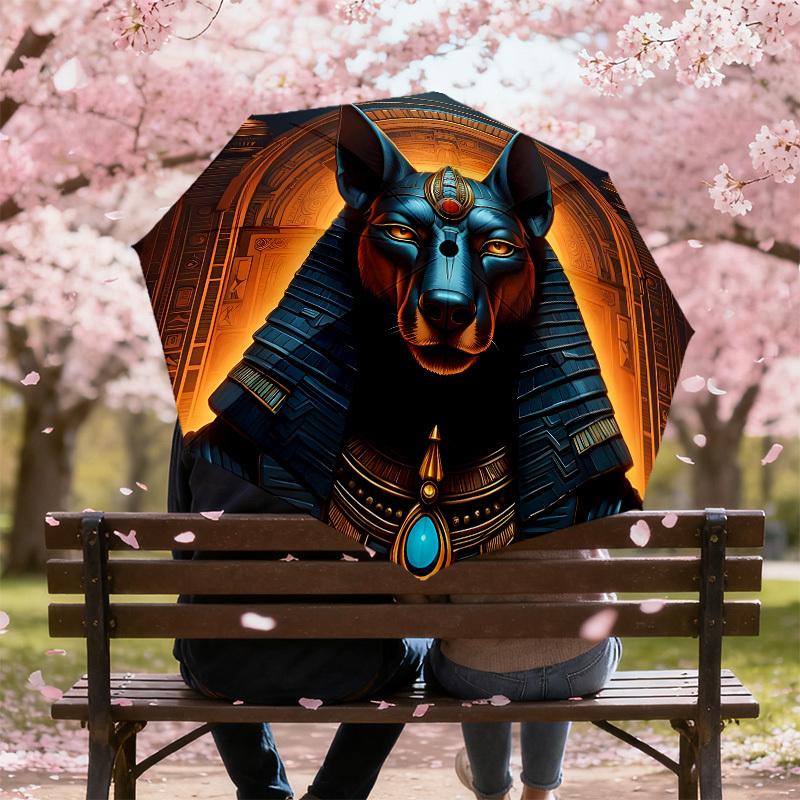 1PC Egyptian deity, Anubis Umbrella-8-Rib Reinforced, Automatic Open, Lightweight & Durable, Cute Fashion Accessory for Outdoor, Beach or Casual Use,