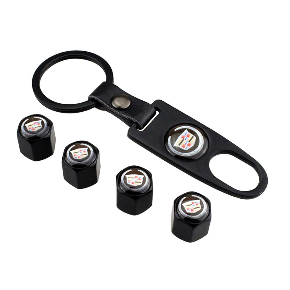4pcs Car Wheel Valve Stems Caps with Keychain for Cadillac Escalade CTS CT5 XT5 XTS XLR BLS SLS STS SRX Deville Auto Accessories