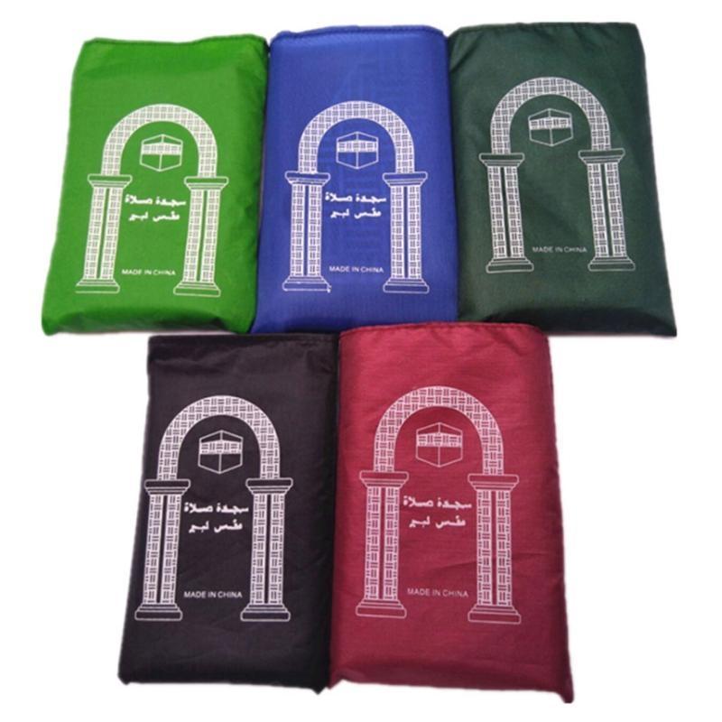 Portable Muslim Prayer Rug Waterproof PU Braided Mat Simply Print Pouch Travel Home Blanket 60x100CM