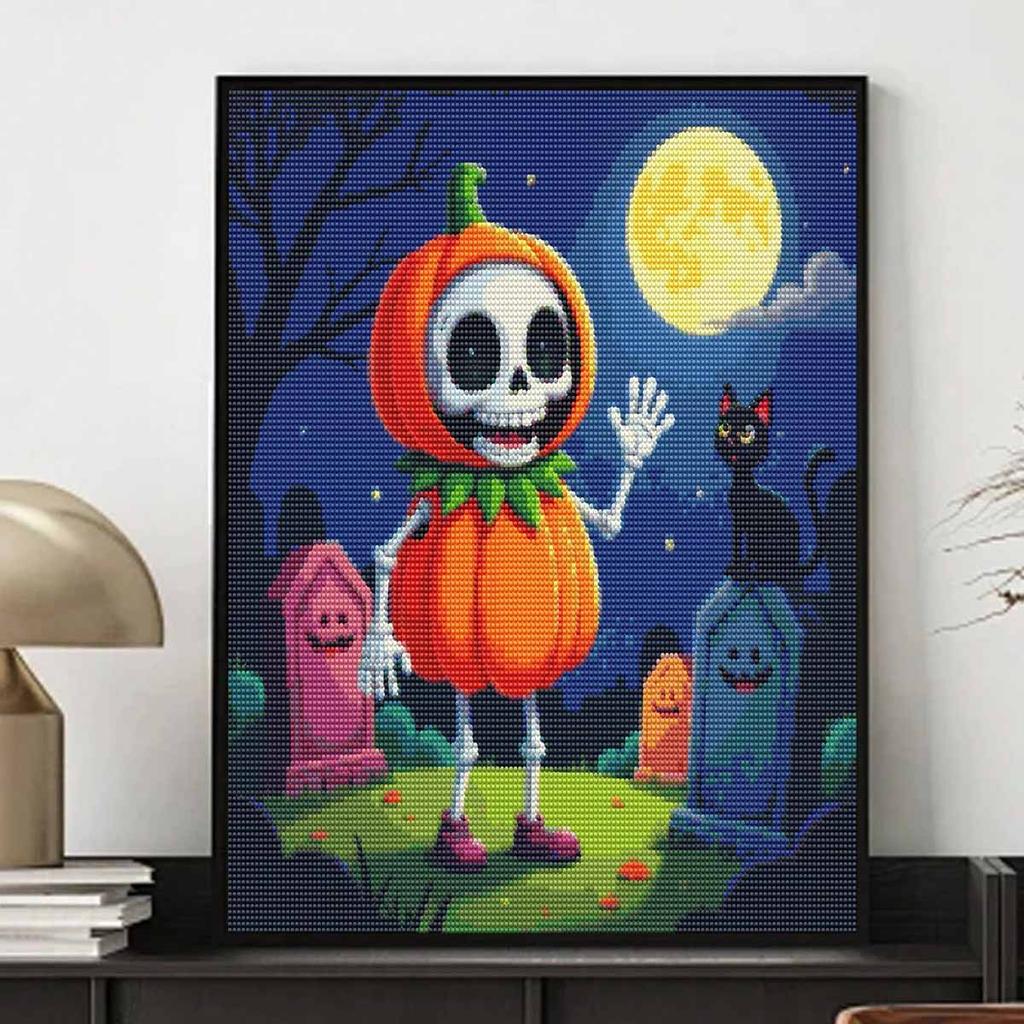 Halloween 5D Skeleton Pumpkin Full Diamond Art Painting Kit Diamond Painting Home Decor Crafts Wall Art Decor DIY Gift Full Drill Set