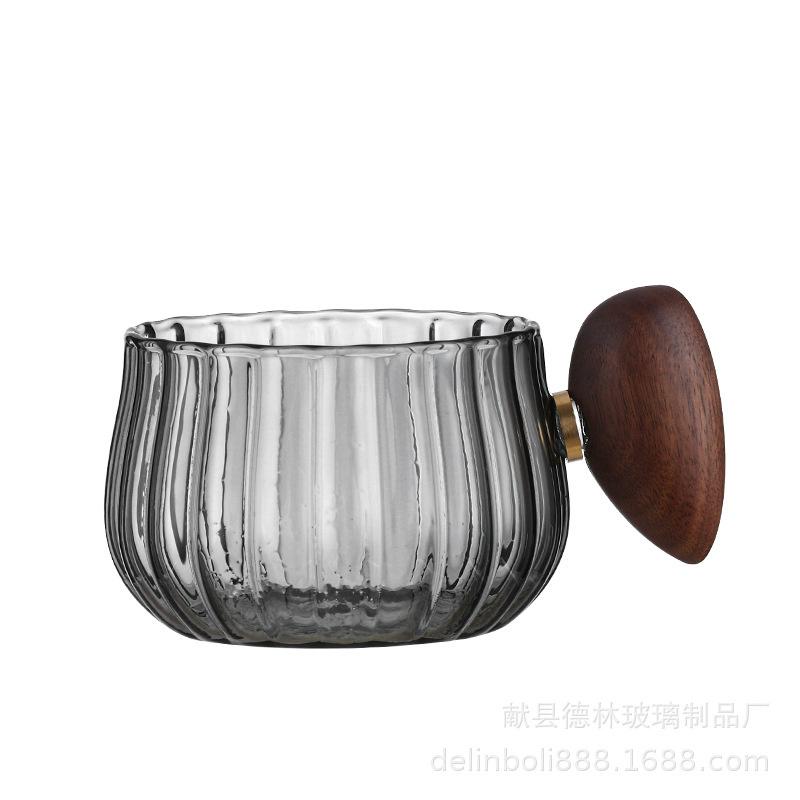 200ml Stripe Heat-resistant High Boron Silicon Glass Coffee Mug With Wooden Handle Ice American Latte Cup Breakfast Milk Tea Cup
