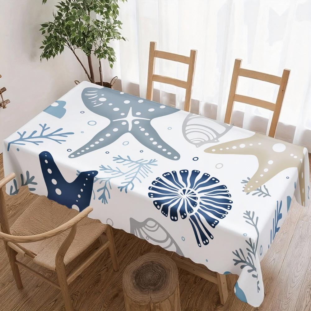 Jingyue Pet Unisex Nautical Sea Life Rectangle Table Cloth For Table Decor Kitchen Dining Waterproof Reusable Tablecloth For Table Indoor Outdoor