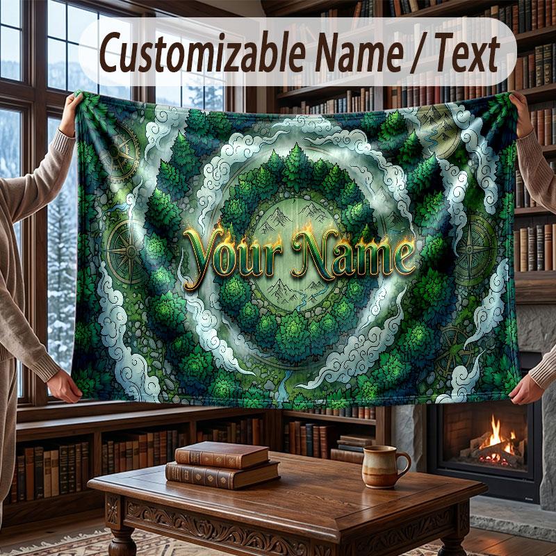 Coperta Morbida e Accogliente con Tema Foresta di Funghi Testo Personalizzato con Nome per Divano Letto Casa
