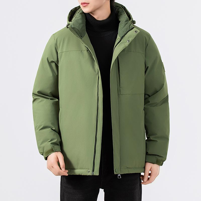 Pánská bavlněná bunda s kapucí, Odnímatelná kapuce, Módní a teplá bavlněná bunda, Kapsa na zip