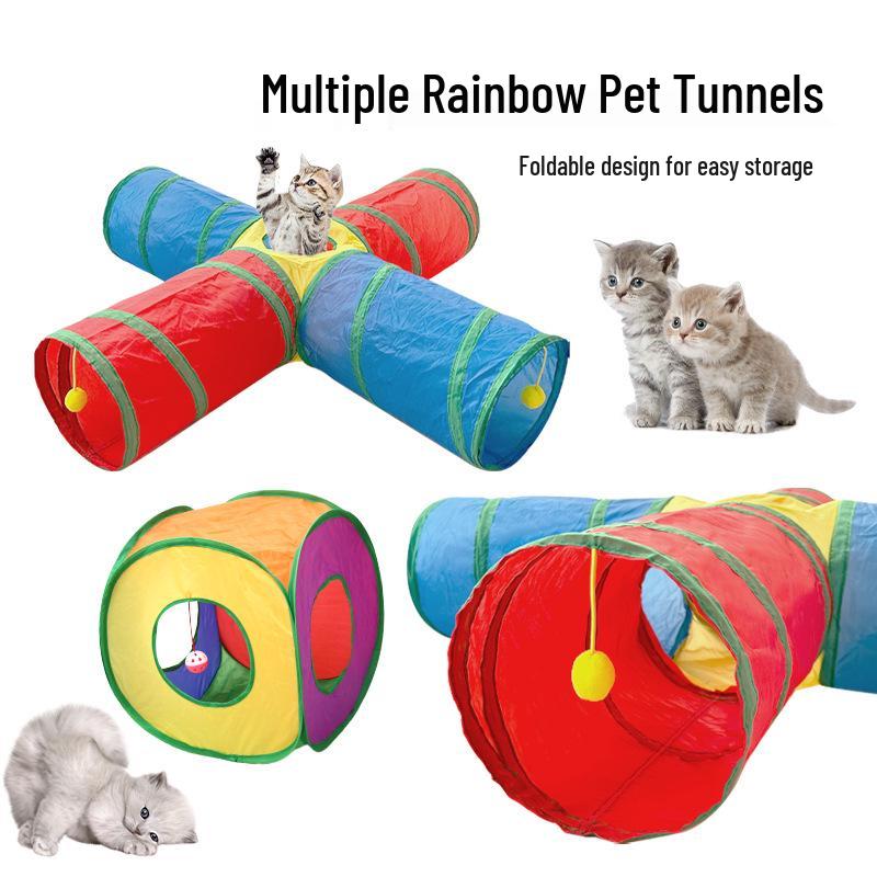 Rainbow Cat Tunnel Toy: Rolling Runway for Playful Cats