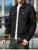 Men's Casual Black Denim Jacket, Versatile Spring & Autumn Workwear, Trendy Turn-Down Collar Top