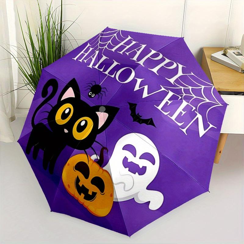 

1pc Happy Halloween Cat Spider Ghost Fully Automatic Folding Portable Umbrella, 8 Iron Frames, Three-Fold Design, Suitable for All Seasons,