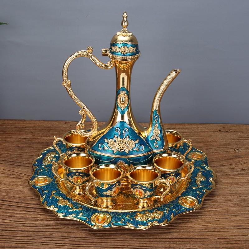 Elegant Zinc Alloy Shot Glass Set With Decanter - 8-Piece European Style Barware Whiskey Vodka Sake