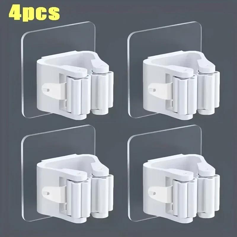 Mop Holder Storage Rack Bathroom Suction Hanging Pipe Traceless Mop Clip Broom Hanger Wall-Mounted Waterproof Rack White Amagi