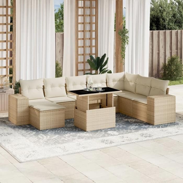 VidaXL Salon de jardin avec coussins 9 pcs beige résine tressée 3269358
