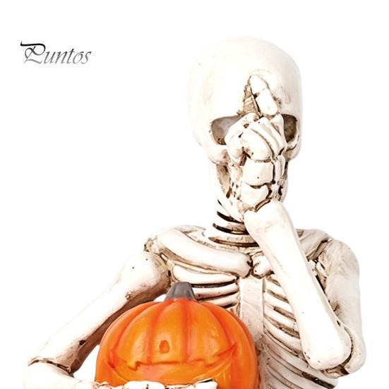 Halloween Skeleton Figurine Vintage Holding Pumpkin Statue, Resin Figurine, Gothic Decoration Desktop Ornament for Entryway Desk Window Party Display