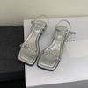 French rhinestone word with sandals thick heel high heels summer new silver cool slippers with skirt fairy shoes