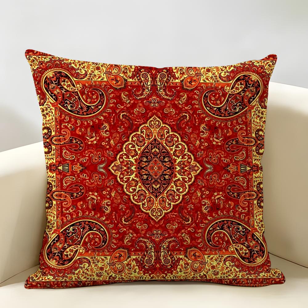 Bohemian Check Pattern Cushion Cover Natural Linen Organic Fabric DoubleSided Printing Room Sofa Decor Pillow Case