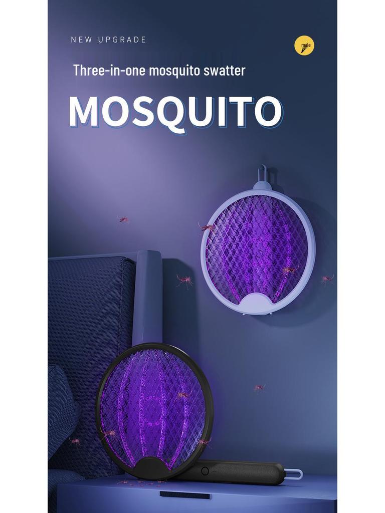 USB Rechargeable Foldable Mosquito Killer Lamp with Swatter & Rotating Wall Mount