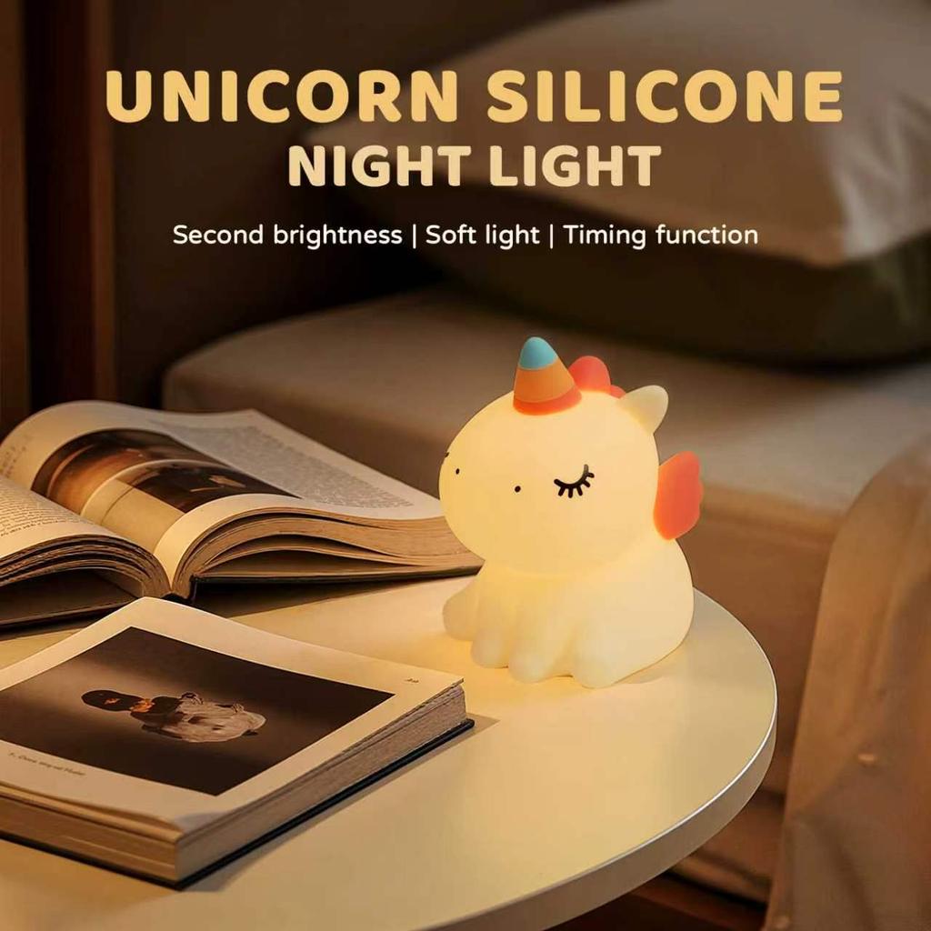 Cute Unicorn Night Lamp Soft Silicone Pat Light Warm Light Eye Protection Night Reading Lamp Desktop Kid's Room Decoration