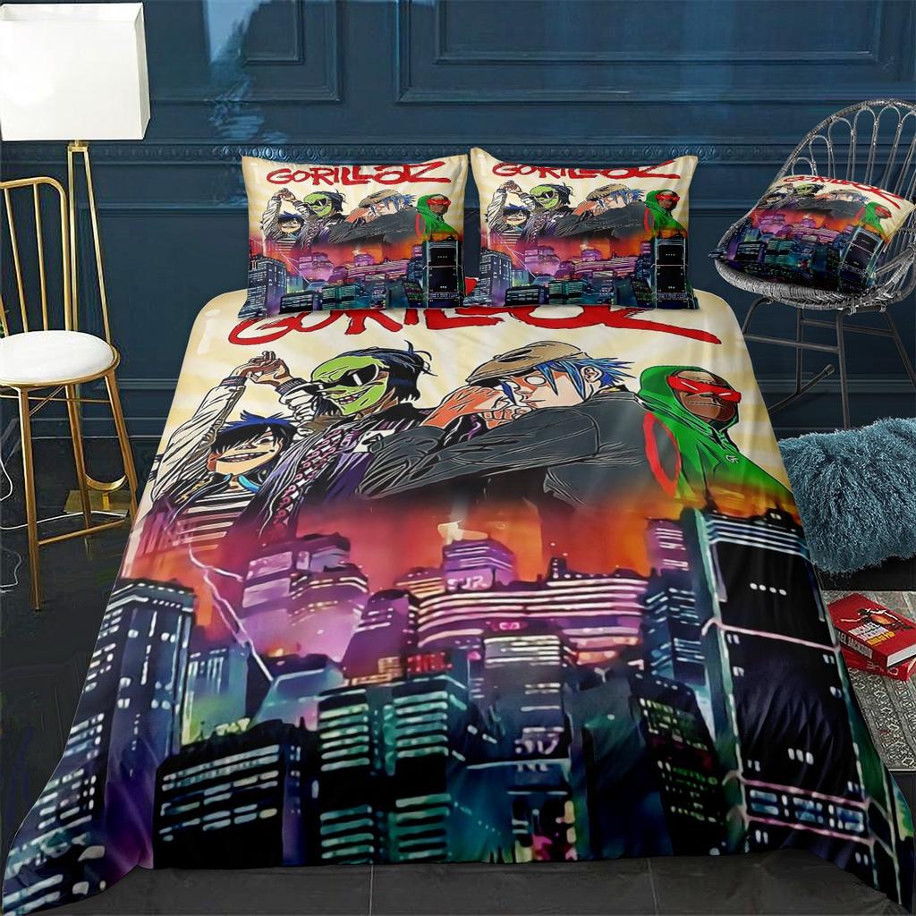 Musikband Gorillaz Bettwäsche-Set Anime Bettbezüge Doppelbett Einzelbett Größe Bettwäsche Bettdeckenbezug Cartoon Kinder-Bett-Set Für Zuhause