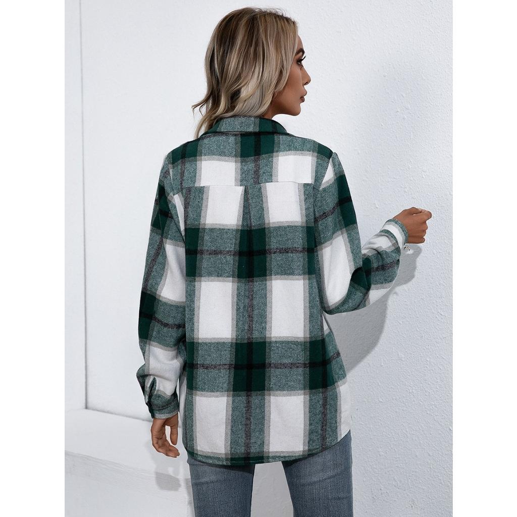 Fall Winter Women's Thickened Cashmere Plaid Shirt Jacket, Casual Loose Long Sleeve Fashion Outerwear
