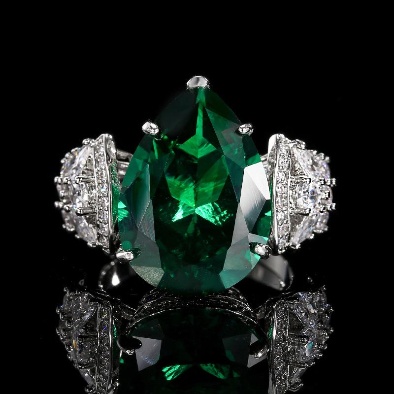 Jewelry New Ring Colorful Droplet Shaped Grandm Green Sea Blue Luxurious Women's