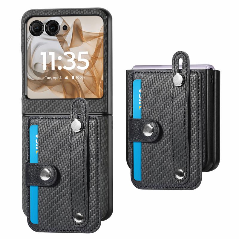Wristband Ring Design Phone Cover Woven Pattern Card Holder PU Leather Shockproof Anti-Drop Adjustable Case Mobile Phone Cases