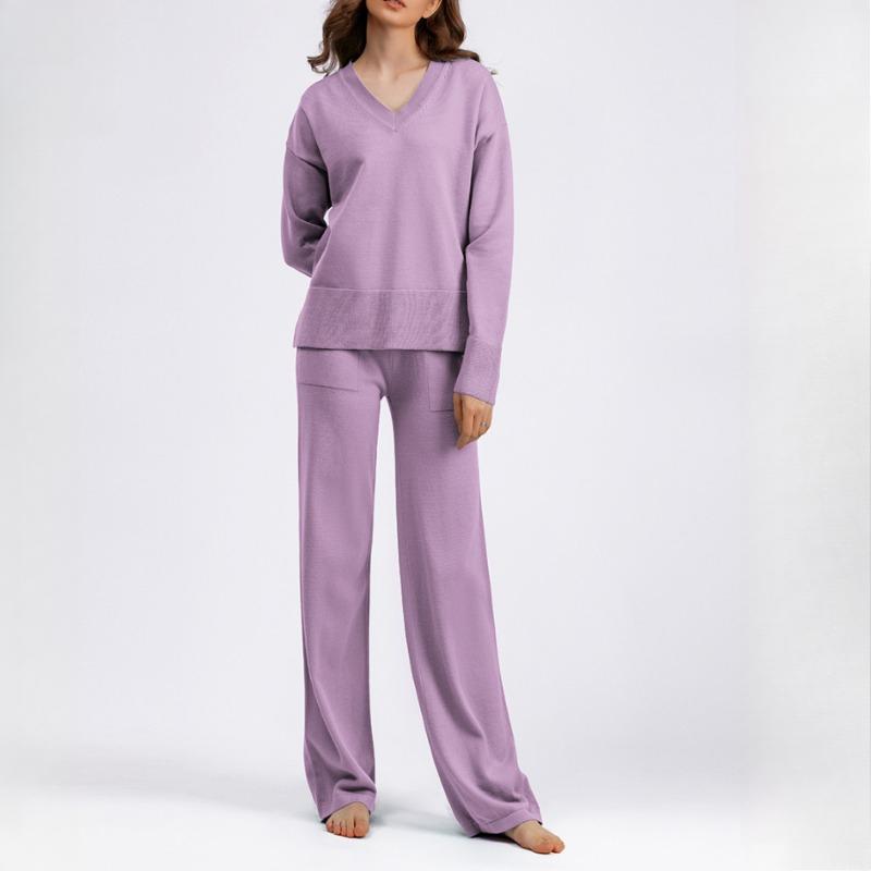 

Модный комплект женский осенне-зимний свободный повседневный свитер-пуловер из двух предметов One size фиолетовый