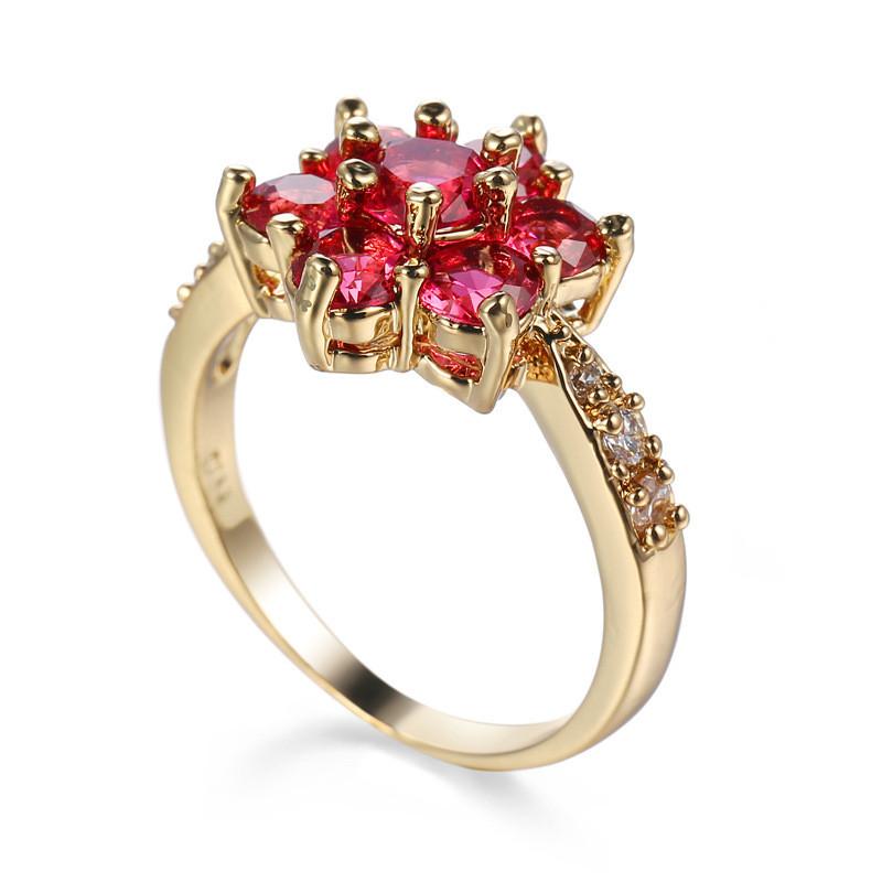 Blue Zirconium Pink Ring Copper Base Gold Plating Conscious Decoration Women