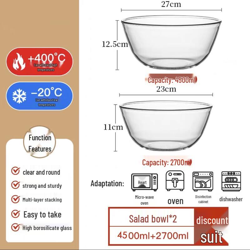 Flavinmci Набор салатников и мисок для смешивания из высокоборосиликатного стекла