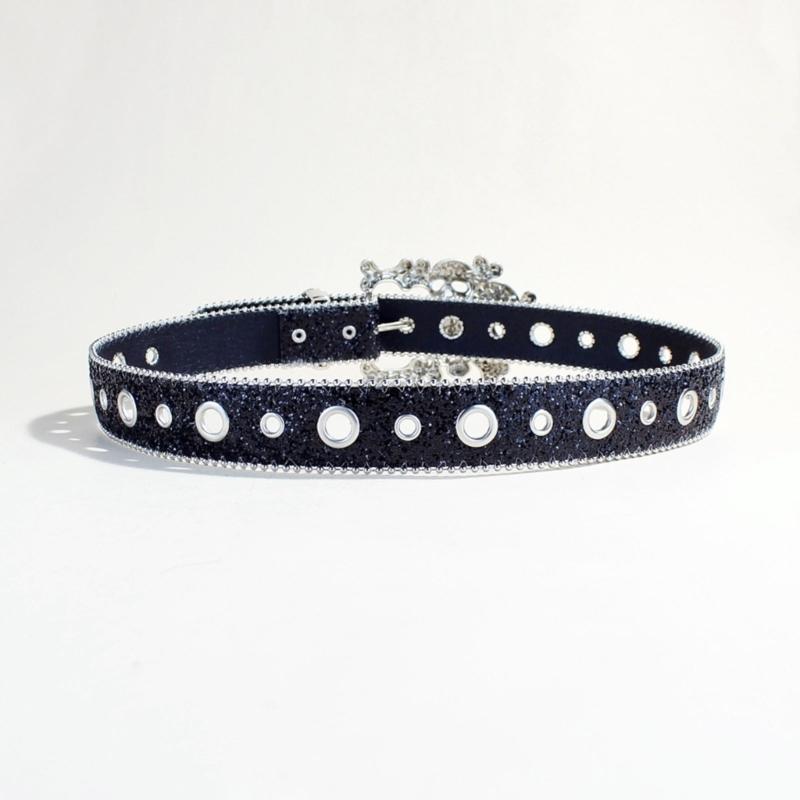 Shining Rhinestones Studded Skull Buckle Belt for Western Cowgirls Cool Blingbling PU Leather Fashion Waist Decors