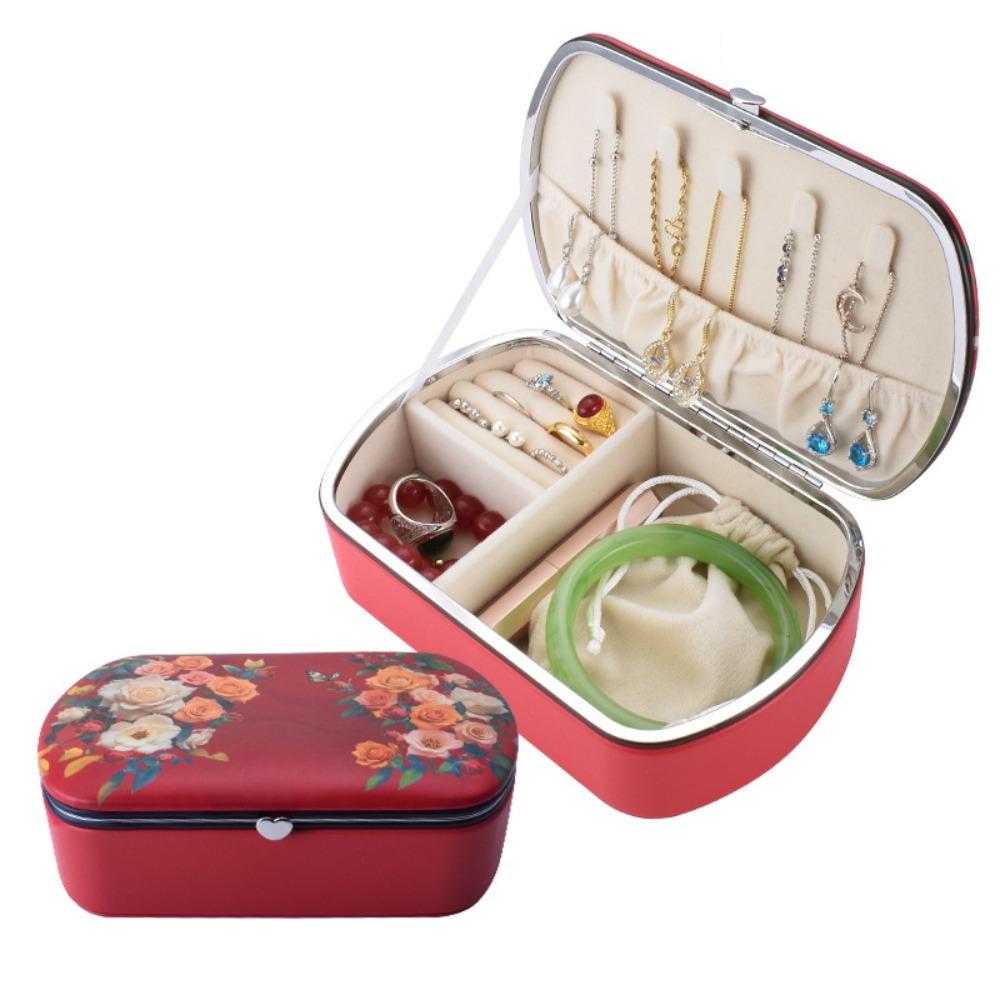 

PU Jewelry Packing Bag Divided Grids Jewelry Display Box Simple Earrings Storage Case Vacation красный