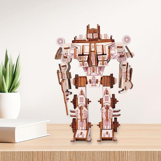 3D Robot Puzzle Model DIY Wooden Puzzle Assembly Toy Mechanical Robot Airplane Dog Building STEM