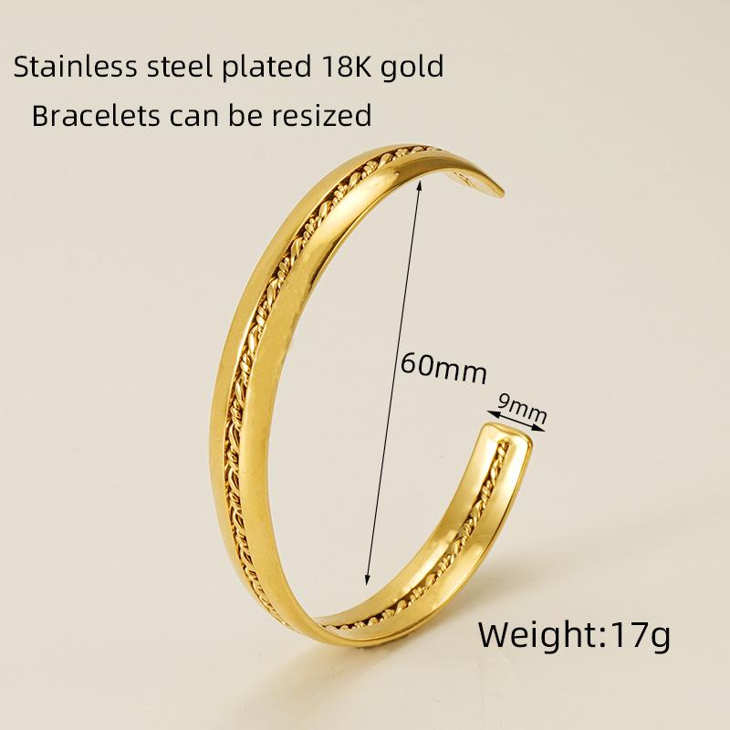 Retro Titanium Steel Adjustable C-Shaped Bangle - European & American INS Style Stainless Steel Women's Bracelet