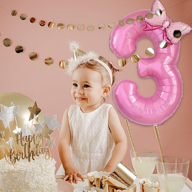 2 szt. Różowy balon foliowy z cyfrą 40 cali z uroczymi balonami w kształcie kokardki Dla Dzieci Dziewczynki Pierwsze Urodziny Dekoracje Upominki Artykuły