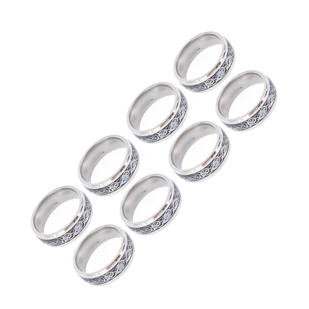 8pcs Dragon Pattern Ring Men Stainless Steel Fashionable Elegant Ring Jewelry Accessory for Dating Party