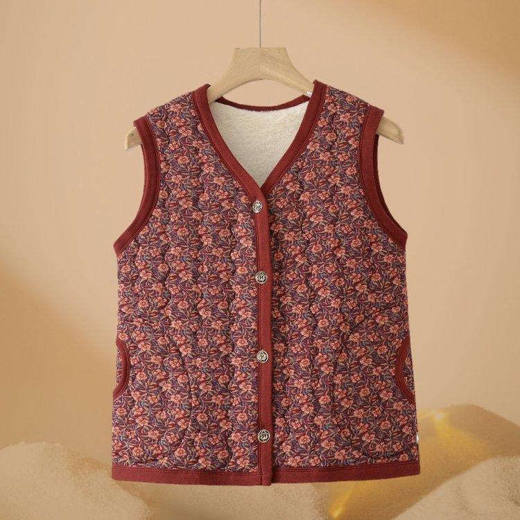 

Women s Fleece-Lined Cotton Vest for Fall/Winter, Thick and Warm, Perfect for Mid-Aged and Elderly, Versatile Shawl Design for Indoor/Outdoor Wear XL for 80-105 lbs цветочный/красный