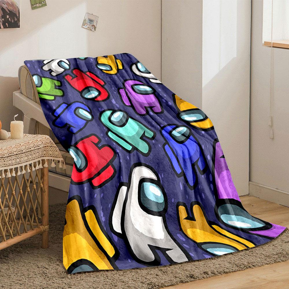 Crewmate colorati con caschi da "Among Us" su uno sfondo maculato scuro. coperta per tutte le stagioni coperta per pausa pranzo regalo