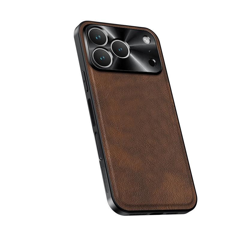 Applicable to iPhone17ProMax metal lens magnetic suction mobile phone case leather pattern Apple 16Pro anti-drop protective case