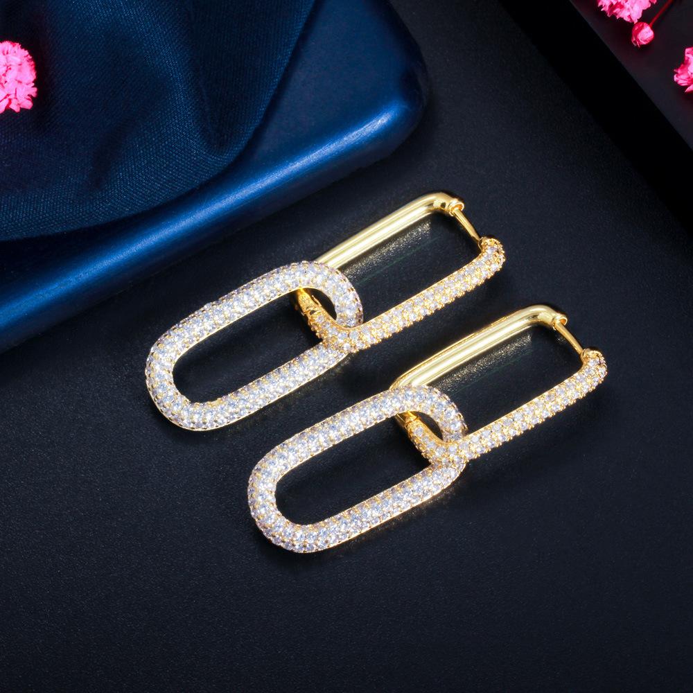 Popular Geometric Lock Small Earrings Colored Zircon Vintage Buckle Copper Plated 18K Gold Micro-Inlaid Zircon Earrings