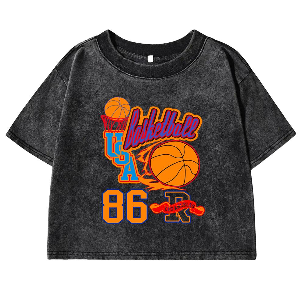Basketball Usa 86 Letter Prints Washed Women T-Shirt Fashion Cotton Tee Shirts Street Short Sleeve All-Match T Shirt