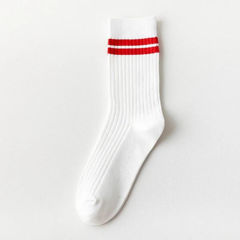 Korean White Orange Striped Socks Women Sport Socks Soft Breathable for High School Students Girls Cotton Long Socks
