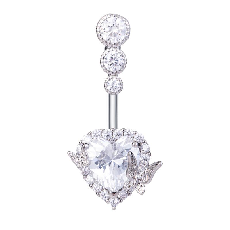 Fashion Butterfly Heart Belly Button Ring Shiny Zircon Navel Piercing Ring For Women Sexy Body Jewelry Accessories Gifts