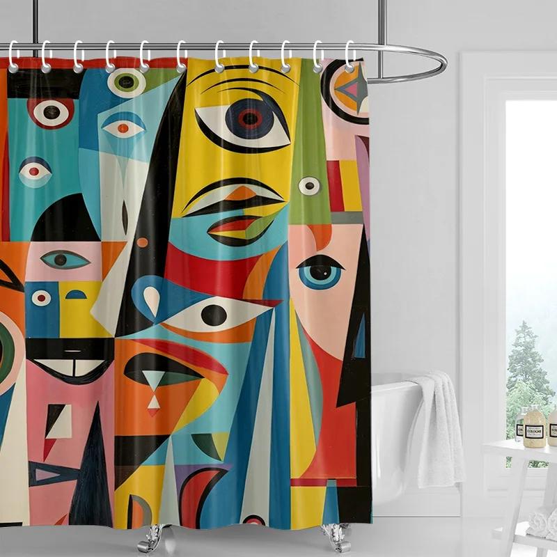 Tenda da Doccia Impermeabile Arte Astratta Nordica Tenda Divisoria per Bagno Decorazione Bagno Moderna Serie di Colori Morandi