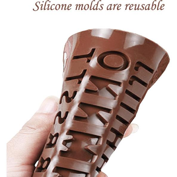 Silicone Letter Number Molds,Reble Chocolate Molds with Happy Birthday Cake Decorating Symbols(Brown 2pcs)