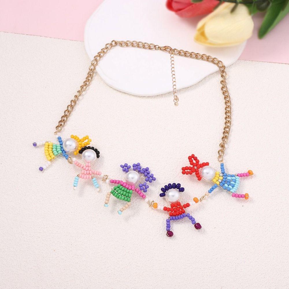 Imitation Pearls Cartoon Beads Chokers 3D Character Collar Beaded Neck Chain Character Chokers Necklaces Elegant Design