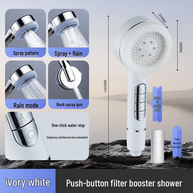 Four-Function Pressurized Lotus Shower Head with Bathing Brush