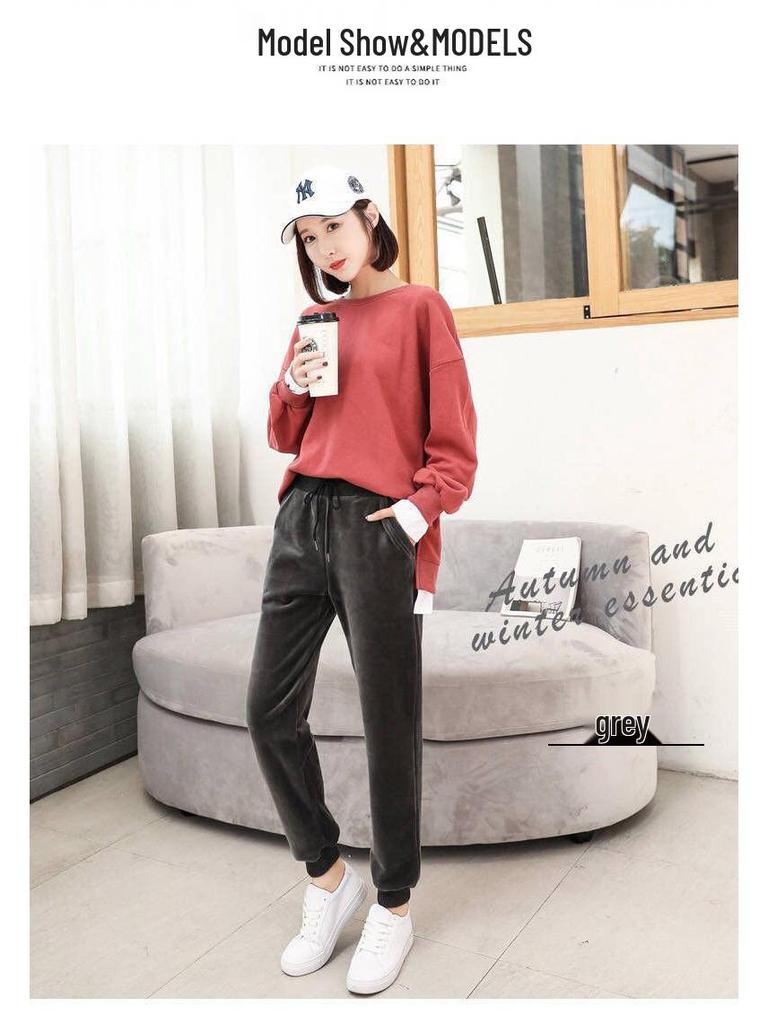 Women's Slimming Harem Pants: Autumn/Winter Thick Velvet, Warm Imitation Lamb, Loose-Fit Casual Sportswear