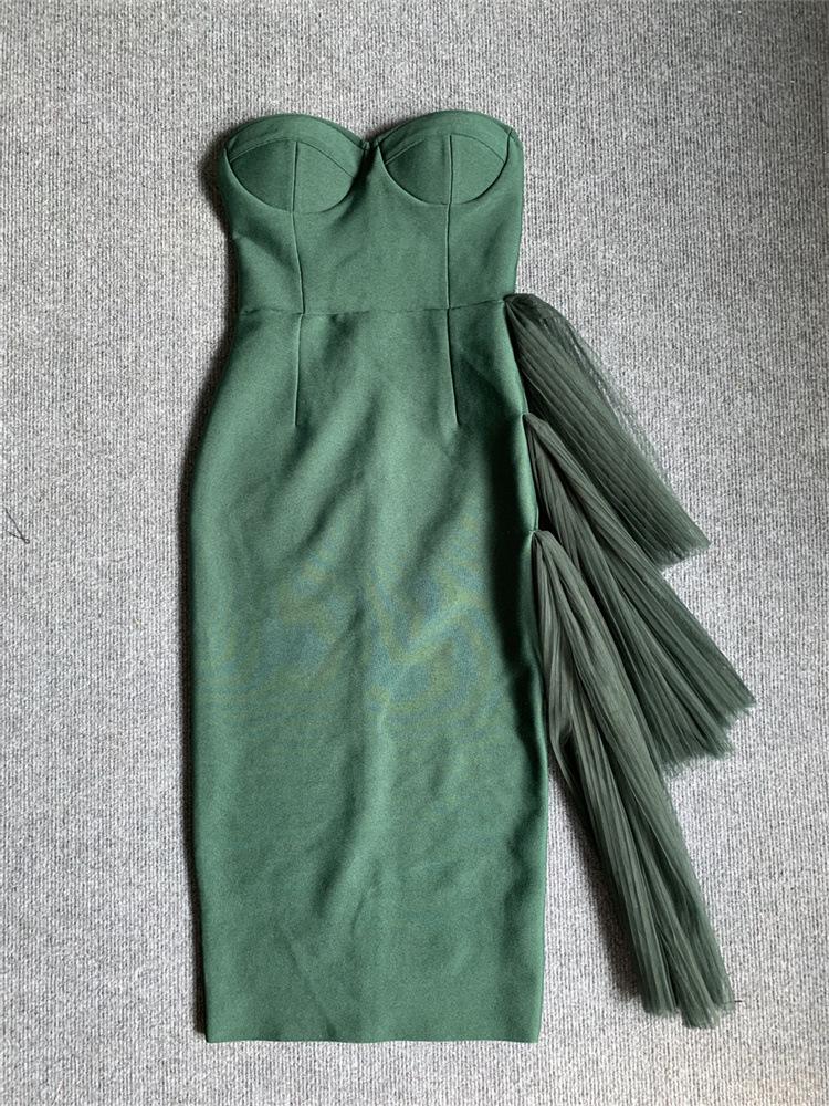 Evropské a americké letní bandážové šaty: Slim top bez ramínek s vysokým pasem a síťovanou večerní sukní